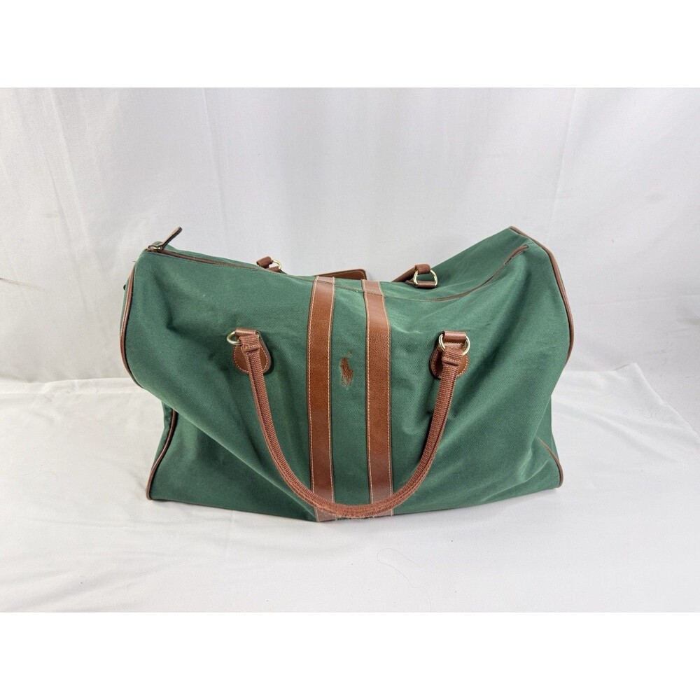 Vintage Polo Ralph Lauren Green Canvas Duffel Weekender Bag Carry On Travel